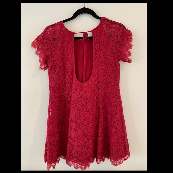 Free People Women Pink Lace Open Tie Back Short Sleeve Boho Mini Dress - Picture 2 of 5